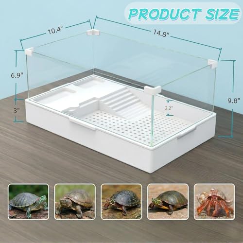Acrylic Turtle Tank Aquarium with Quiet Water Pump, 3.96gallons, 360° View, Easy to Assemble, Durable for Small Turtles & Reptiles - size: M+Water Pump