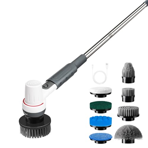AQQA 8-in-1 Electric Aquarium Cleaning Kit IPX9 Waterproof Cordless Rechargeable Glass Scrubber Handheld Fish Tank Cleaner Powerful Algae Scraper & Cleaning Brush Set (Grey)