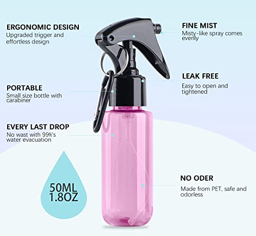 TANSHINE Small Spray Bottle 50ml, Travel Size Mini Mist Water Spray Bottles, Portable Hand Sanitiser Alcohol Fine Spray Bottle, Plastic Refillable Empty Face Mister Spray Bottles with Clip, 2oz/5pcs - color: Colourful2