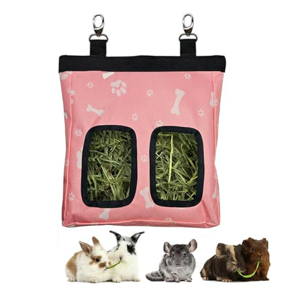 Guinea Pig Hay Feeder, Hanging Rabbit Hay Feeder Bag for Guinea Pigs Bunnies Chinchillas. Pinkbones - color: Pinkbones