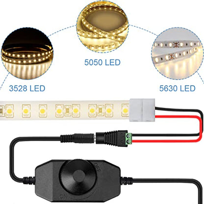 LED Strip Light Dimmer Switch DC 12V Controller for Single Color 3528 5050 LED Strip Light, with DC 5.5 x 2.1mm Jack Adapter Cable Dimmable LED Controller, 2 PCS - color: with DC adapter