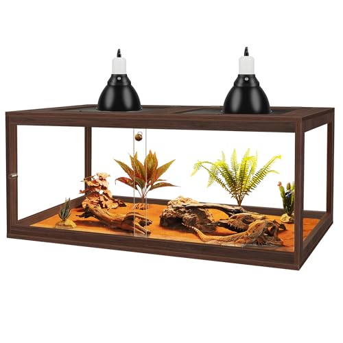 PROLEE Bearded Dragon Tank, 81 Gallon Reptile Tank with Meatl Mesh Roof and Front Sliding Door, Lizard Tank, Spacious Reptile Enclosure for Snakes, Lguanas, Chameleons (Walnut) - color: Walnut, size: 81 Gallons