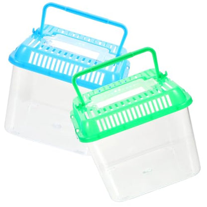 2pcs Transparent Reptile Feeding Box Tortoise Tank Aquarium for Snakes Crabs and Pets Easy to Clean Breeding Container Lid Color