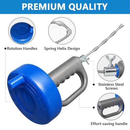 Drain Snake 5Set-33Ft Drain Clog Remover,62inch Heavy Duty Plumbing Snake,20inch Hair Clog Remover,Gloves for Bathtub,Toilet,Sewer,Kitchen Sink,Drainage Pipe(Blue) - style: 5SET Heavy Duty