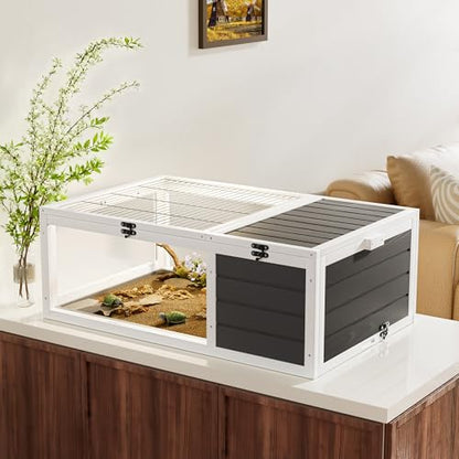 39.5＂Wood Tortoise House Indoor Turtle Habitat Reptile Cage for Small Animals Lizards, Geckos, with 2 Removable Waterproof Tray