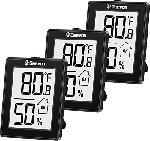 Geevon Digital Hygrometer, 3 Pack Indoor Thermometer Room Temperature Humidity Gauge with Battery,Digital Temperature Humidity Meter Indicator for Home, Office, Greenhouse, Mini Hygrometer,Black - color: Black 1