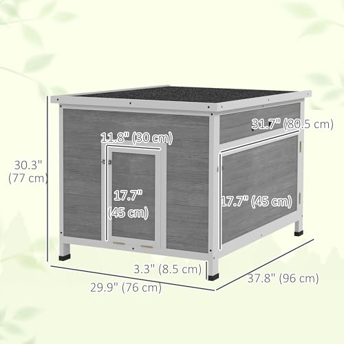 PawHut Duck Coop, Wooden Chicken House Rabbit Hutch with Openable Roof, Removable Floor, Double Doors, Ramp, Duck House for 3-6 Chickens, Geese, 30" x 38" x 30" - size: 29.9"L x 37.8"W x 30.3"H