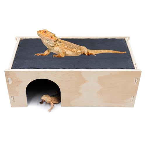 2-in-1 Bearded Dragon Basking Platform with Hideout, Slate Rocks for Reptiles with Base, Leopard Gecko Hides and Caves, Reptile Tank Accessories for Bearded Dragons, Geckos, Ball Pythons, Tortoise