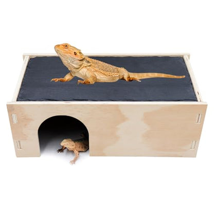 2-in-1 Bearded Dragon Basking Platform with Hideout, Slate Rocks for Reptiles with Base, Leopard Gecko Hides and Caves, Reptile Tank Accessories for Bearded Dragons, Geckos, Ball Pythons, Tortoise