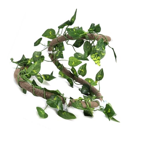 Haofy Reptile Vines for Climbing, 1m Bendable Jungle Vine with Suction Cups, Lifelike Decor for Lizards Tree Frogs Geckos in Terrariums (Rattan + Green Radish Leaves) - size: Rattan + green radish leaves