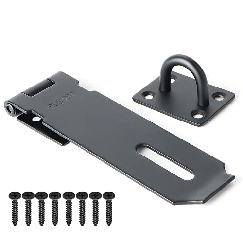 Alise Door Lock Hasp Latch,5 Inch SUS 304 Stainless Steel Safety Packlock Clasp Hasp Lock Latch with Fixing Screw for External Doors Window Cabinet Pet Cage, Black,MS9B-5C - color: Black, size: 5 Inch