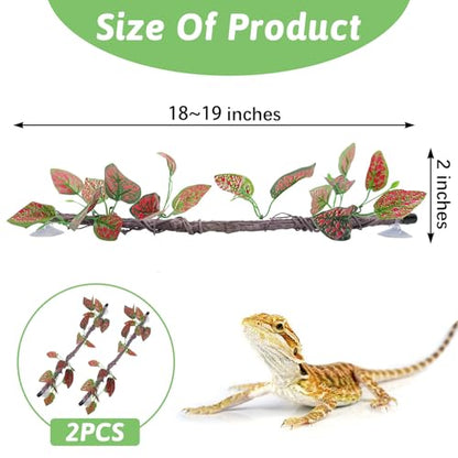 VCEPJH Reptile Climbing Branch Decor 2 Pcs Bendable Jungle Vine with Suction Cup Terrarium Plant Decoration for Gecko Bearded Dragons, Snake,Frogs, Chameleons Cage Accessories (I)