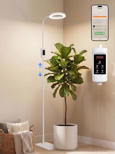 GLOWRIUM Smart Grow Lights for Indoor Plants, 24W Full Spectrum Plant Lights with Bluetooth App, Adjustable Height 47-70.9", Auto Timer, Indoor Plant Lamp for Large Tall Plants（White 24W） - color: White, size: 24W