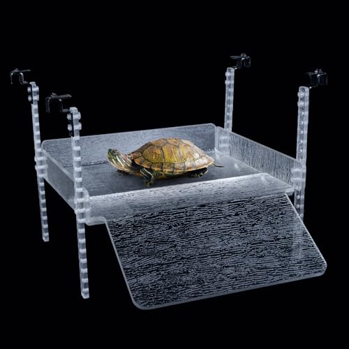 Adjustable Turtle Basking Platform, 16-19 Inch Wide, Slip-Resistant Ramp, Acrylic, Transparent, Ideal for Turtle Tank Accessories - size: L