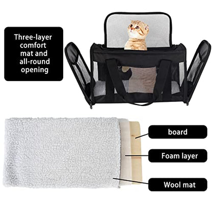 Cat Carrying Case - Pet Carrier Airline Approved, Protable and Breathable Pet Travel Carrier Removable Fleece Pad, Collapsible Cat Carrier Dog Carrier for Medium Cats Small Cats Dogs(Medium, Black) - color: black, size: 17.0"L x 11.0"W x 11.0"H