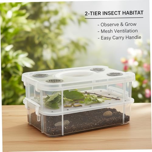Mealworm Breeding Kit - Transparent Critter Keeper Container with Automatic Waste Separation for Live Insects like Dubia Roaches & Crickets - Includes Cleaning Tools Plastic Terrarium Critter Keeper