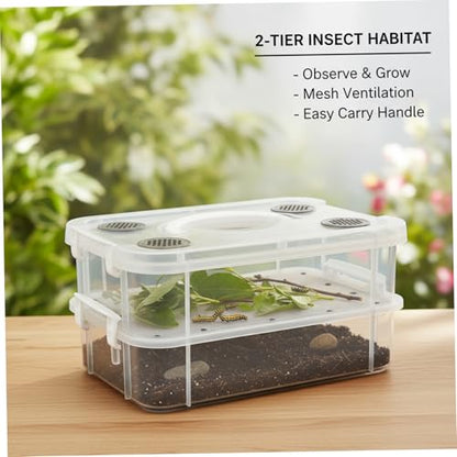 Mealworm Breeding Kit - Transparent Critter Keeper Container with Automatic Waste Separation for Live Insects like Dubia Roaches & Crickets - Includes Cleaning Tools Plastic Terrarium Critter Keeper