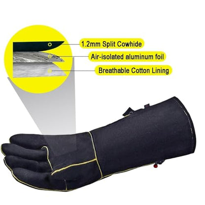 932℉ Heat Resistant Leather Welding Gloves for Men & Women – Long Sleeve Fireproof Gloves for TIG/MIG/Stick Welding, Blacksmithing, BBQ, Fireplace, Woodworking, Metalwork, Animal Handling -14 inch - size: Medium
