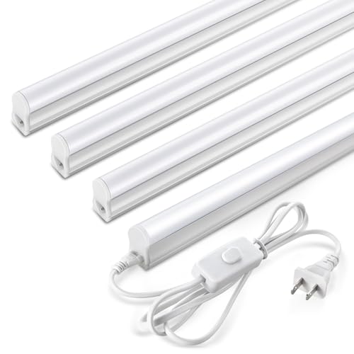 Pak 4FT LED Shop Lights, 2300LM 6500K Cool White, 20W Energy Efficient Linkable Ceiling and Under Cabinet Lighting, T5 Integrated Utility Fixture for Garage, Workshop, Basement, FCC Certified, 4 Pack - size: 4FT 6500K-4 Pack