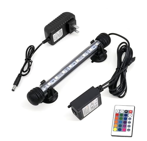 7 inch RGB Aquarium Lights, Underwater Fish Tank Lights IP68 Waterproof Color Changing Adjustable Memory Submersible Remote Control Aquarium Tank Sucker Hood Strip Lamp Waterfall Lights - size: 7 Inch