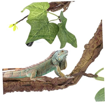 Toyvian 2Pcs Reptile Jungle Vines Bend Branches with Leaves Terrarium Decoration for Leopard Gecko Iguana Dragon Climbing Pet Supplies with Strong Suction Cups