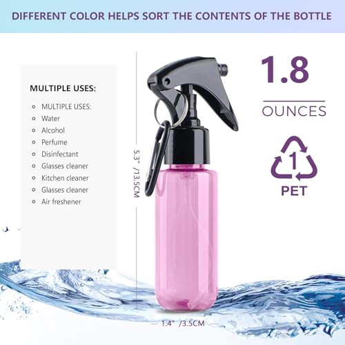 TANSHINE Small Spray Bottle 50ml, Travel Size Mini Mist Water Spray Bottles, Portable Hand Sanitiser Alcohol Fine Spray Bottle, Plastic Refillable Empty Face Mister Spray Bottles with Clip, 2oz/5pcs - color: Colourful2
