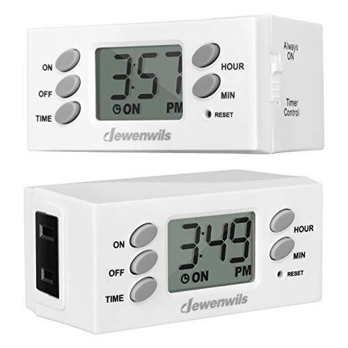 DEWENWILS 24 Hour Outlet Timer, 125V 15A 1000W Timers for Electrical Outlets, 1 Polarized Outlet, Digital Light Timer for Indoor Lamp, Fan, Aquarium, 1/2 HP, 2 Pack,White, UL Listed