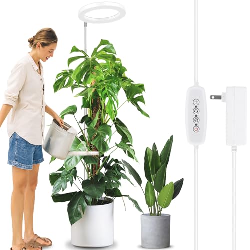 LORDEM 10" Grow Light for Indoor Plants, Full Spectrum Plant Lamp with 160 LEDs, 4H/8H/12H Timer, 6 Dimmable Levels, 3 Spectrum Modes, Height Adjustable 65", Ideal for Growing Large Tall Plants - color: 10.24IN White, size: 1 pack