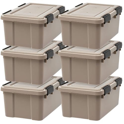 IRIS USA 6-Pack WeatherPro Gasket Box, 19 Quart Weather Resistant Storage Bins with Latching Lids, Heavy Duty Organizing Containers for Closet, Bathroom, and Office - Tan - size: 19 Qt. - 6 Pack