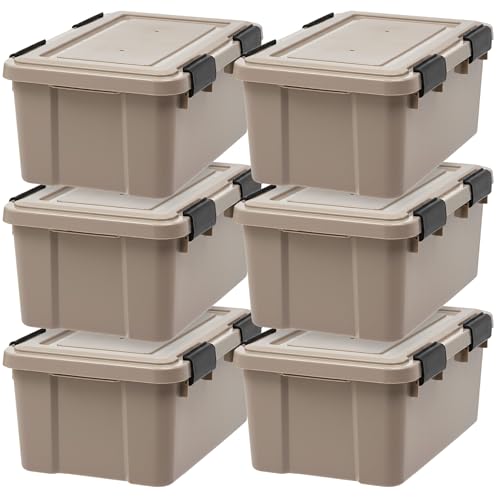 IRIS USA 6-Pack WeatherPro Gasket Box, 19 Quart Weather Resistant Storage Bins with Latching Lids, Heavy Duty Organizing Containers for Closet, Bathroom, and Office - Tan - size: 19 Qt. - 6 Pack