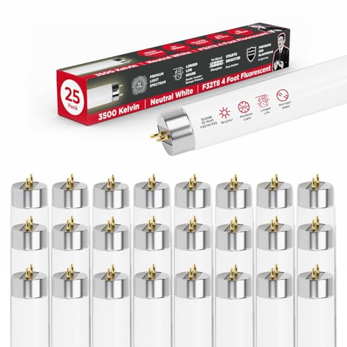 GoodBulb F32T8/835/ECO 32W 48 Inch T8 Fluorescent Light Bulb, 3500K Soft White Medium Bi-Pin Base, 3050 Lumens 86 CRI 24000 Life Hours, Instant/Programmed Start (25 Pack) - color: 3500k