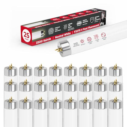 GoodBulb F32T8/835/ECO 32W 48 Inch T8 Fluorescent Light Bulb, 3500K Soft White Medium Bi-Pin Base, 3050 Lumens 86 CRI 24000 Life Hours, Instant/Programmed Start (25 Pack) - color: 3500k