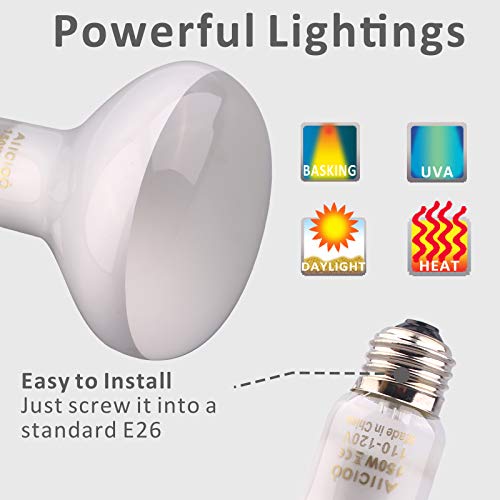 Aiicioo Reptile Basking Light Bulb - 150 Watt Heat Light Bulb 4 Pack for Reptile Heat Lamp Bulb for Bearded Dragon Lizard Turtle Tortoise Daylight Basking