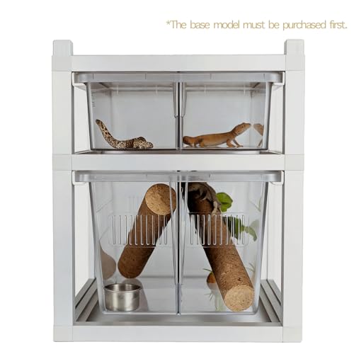 Stackable Reptile Rack Expansion Unit, 13x10x4 Inch Drawer Bin Habitat with Bin and Ventilated Lid, Modular Reptile Rack for Geckos, Snakes and Ground Reptiles – Stackable with 13x10x8 System - size: 13x10x4-add