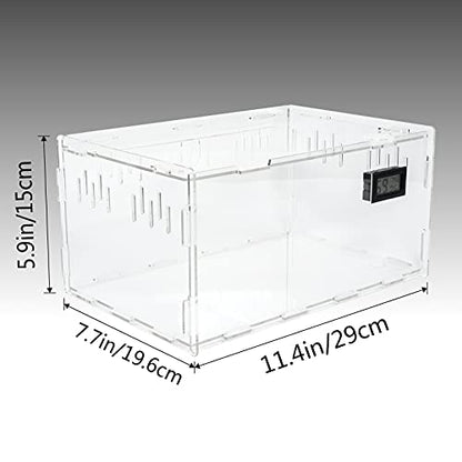 BETAZOOER Reptile Terrarium Breeding Tank Acrylic Reptile Feeding Box with Temperature Hygrometer (11.4"x7.7"x5.9") - size: Small