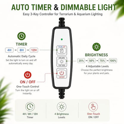 AREPK Aquarium Light Full Spectrum LED, for Under 3 Gallon Fish Tank, Light with Timer Auto On/Off, Betta Fish Tank,Indoor Plant Growth, Potted Plants, Succulent, Miniature Gardening Landscape (5)