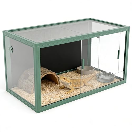 120 Gallon Reptile Terrarium 4x2x2, Extra Large Glass Enclosure with Sliding Doors, Heavy-Duty Screen Top Ventilation, Secure Anti-Escape Habitat for Bearded Dragons, Lizards & Snakes - Green