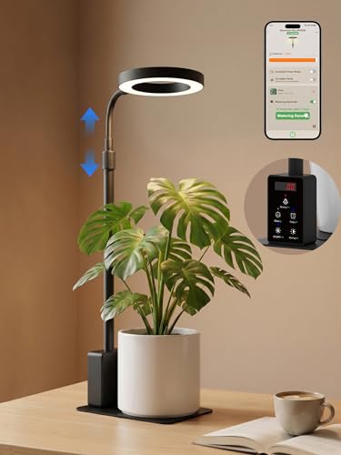 GLOWRIUM Smart LED Grow Lights for Indoor Plants G4, 12W Full Spectrum 3500K with Grow lamp, Bluetooth App Control, 10-Level Dimming, Gooseneck, Height Adjustable 16"-23", Auto Timer, (Black 12W) - color: Black, size: 12W
