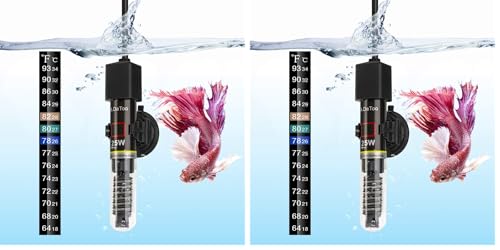 DaToo Mini Aquarium Heater 25W Small Fish Tank Heater 25 Watt with Free Thermometer Sticker (Pack of 2) - size: 25W (Pack of 2)