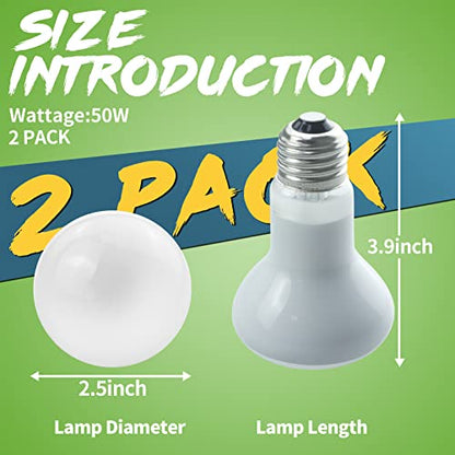 LUCKY HERP 2 Pack 50W Reptile Heat Lamp Bulb (2nd Gen), Amphibian Basking Light Bulb, Reptile Daylight Bulb for Turtle, Bearded Dragon, Lizard Heating Use - color: 2nd Gen 50w Heat Lamp, size: 2nd Gen Reptile Heat Lamp
