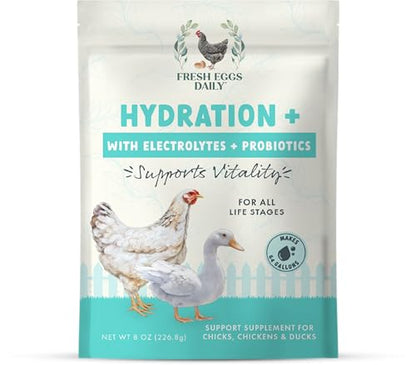 Fresh Eggs Daily Poultry Electrolyte Powder - Hydration Support Drink Mix with Probiotics for Chickens & Ducks - Natural Supplement for Environmental Challenges, Immune Health & Egg Quality - 8 Oz