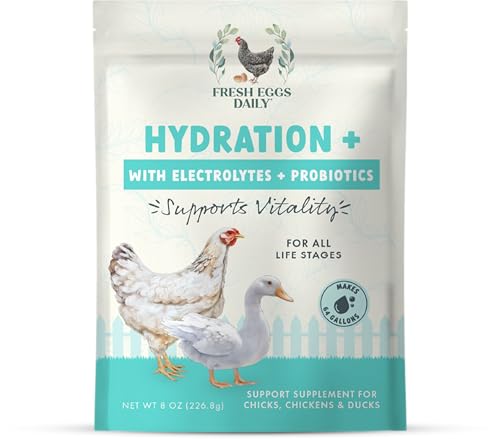 Fresh Eggs Daily Poultry Electrolyte Powder - Hydration Support Drink Mix with Probiotics for Chickens & Ducks - Natural Supplement for Environmental Challenges, Immune Health & Egg Quality - 8 Oz