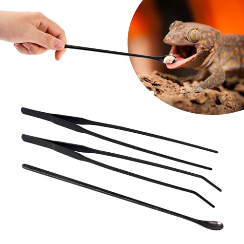 Reptile Feeding Tongs Kit, 2Pcs Extra Long Stainless Steel Reptile Feeding Tongs, 1Pcs Feeding Spoon, Small Animal Feeder Tool for Lizards, Crested Geckos, Bearded Dragons - color: Feeding Set