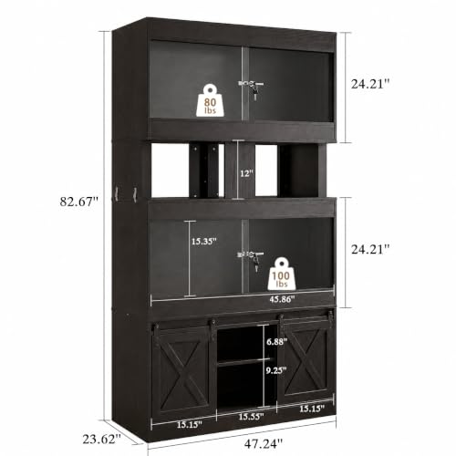 Cushore Double 4x2x2 Reptile Enclosure with Stand, Solid Wood 120 Gallon Reptile Terrarium, Bearded Dragon Tank Stand with Sliding Door and 2 Cabinets for Snake, Lizard, Crested Gecko, Black