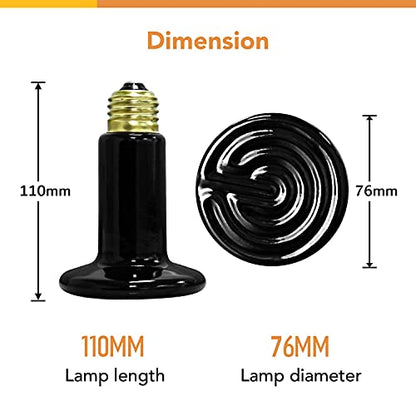 Simple Deluxe Reptile Heat Lamp Bulb Ceramic Heat Emitter 40W/60W/100W/150W/250W, No Light Emitting Brooder Coop Heater for Amphibian Pet & Incubating Chicken Black - size: 60 W, style: 1-Pack