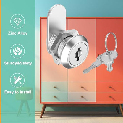 2 Pack Cabinet Locks with Keys, 5/8" Cam Lock Keyed Alike, Mailbox Lock Replacement Secure File Drawer Tool Box RV Door, Zinc Alloy - size: 2 Pack 5/8 Inch Silver