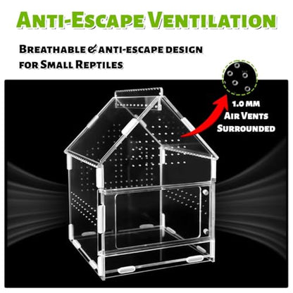 Acrylic Jumping Spider Enclosure with Magnetic Front Door - 360° View Reptile Terrarium for Tarantulas, Insects Hermit Crab - Includes Hanging Beam & Escape-Proof Ventilation (7.87x5.9x5.9 Inch)