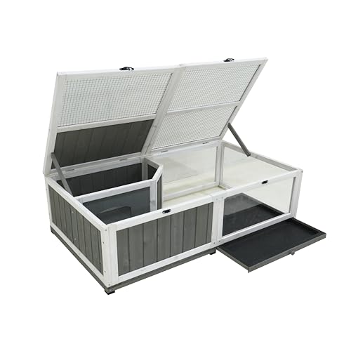 Tortoise Enclosure Outdoor Indoor Wooden Large Tortoises Habitat Box Turtle Habitat Tortoise House Bunny Rabbit Snake Hamster Reptile Terrarium Cage with Tray for Small Animals and Reptile, Grey