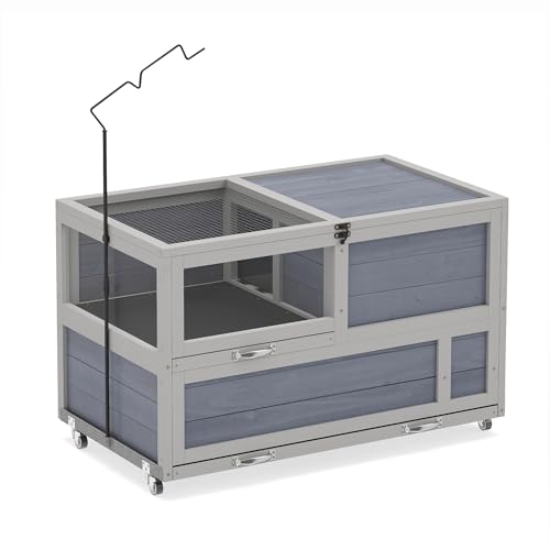 COZIWOW 2-Tier Tortoise Enclosure with Adjustable Lamp Stand, Large Wooden Tortoise Habitat, Indoor & Outdoor Reptile Enclosure for Small Animals, Ramps, Wheels, Deeper Bottom to Burrow