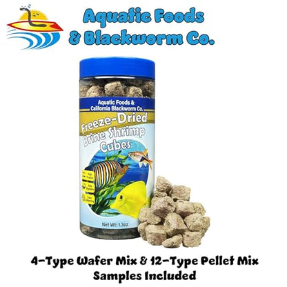 Brine Shrimp, Freeze Dried Floating Brine Cubes for Cichlids, Discus, Tetras, Goldfish, Bettas, Angel Fish, Marines, All Tropicals, Aquatic Turtles 1.3oz Canister